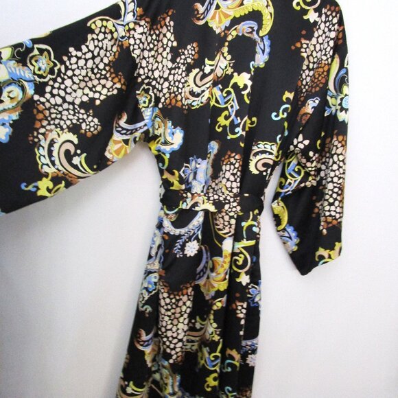 Long Wrap Lingerie Robe Provencial Paisley Print Black - Picture 4 of 10